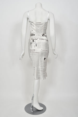 2006 John Galliano Documented Newspaper Print Silk Bias-Cut Slip Dress