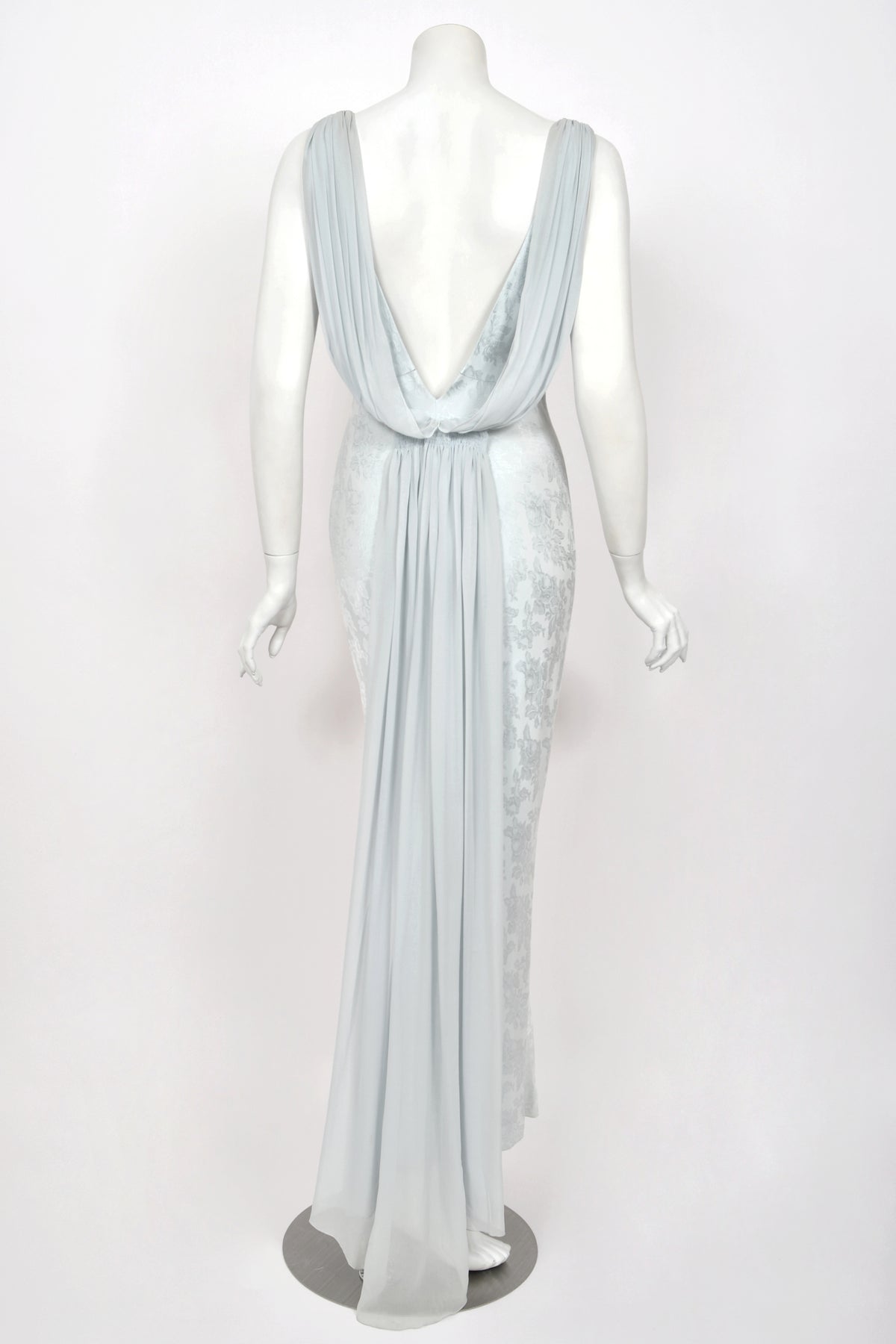 1998 Christian Dior by John Galliano 'In a Boudoir Mood' Ice-Blue Floral Silk Bias-Cut Gown