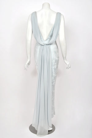 1998 Christian Dior by John Galliano 'In a Boudoir Mood' Ice-Blue Floral Silk Bias-Cut Gown