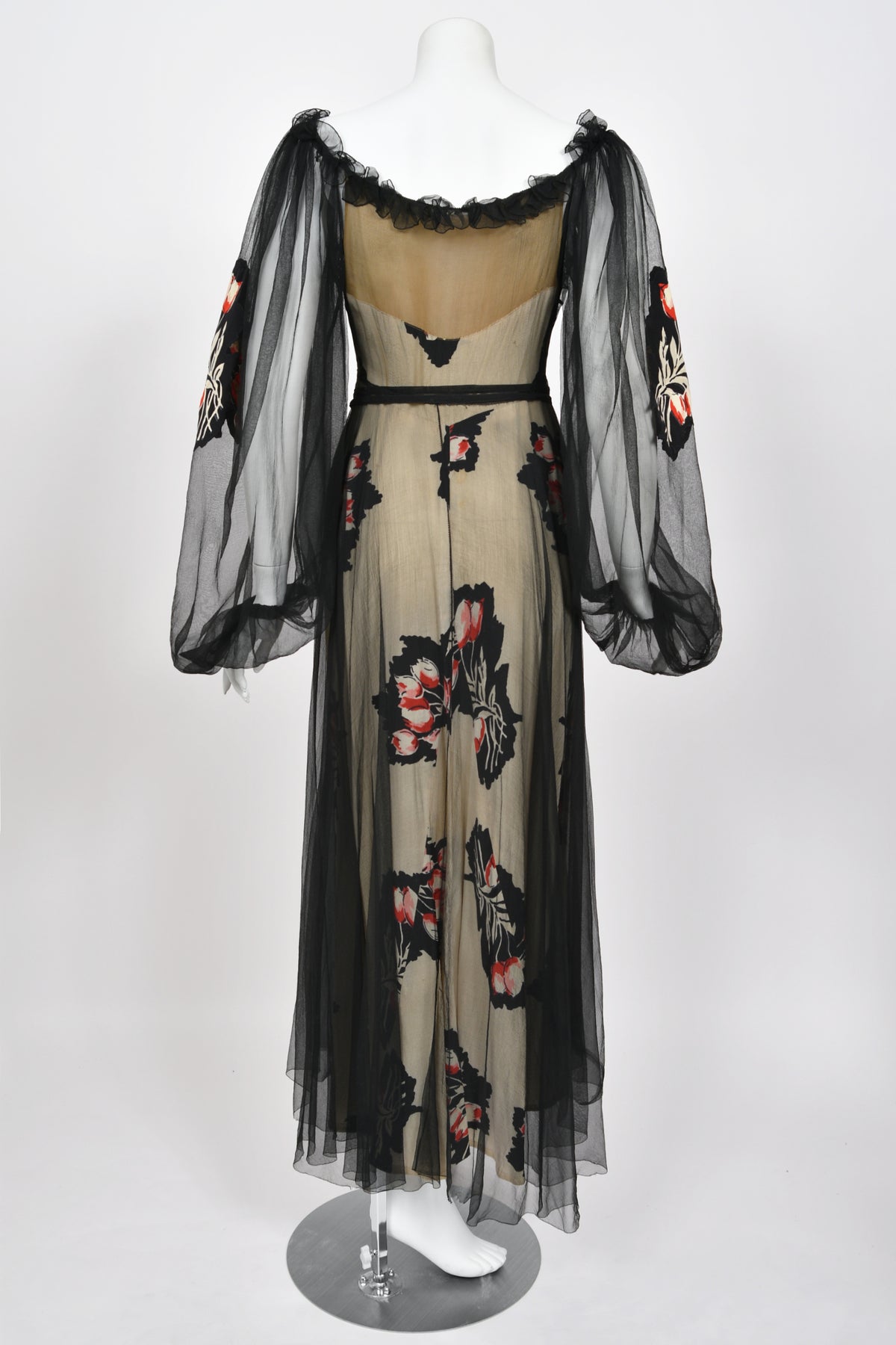 1936 Ginger Rodgers for Lettie Lee ‘Old Hollywood’ Floral Silk Appliqué Billow Sleeve Dress