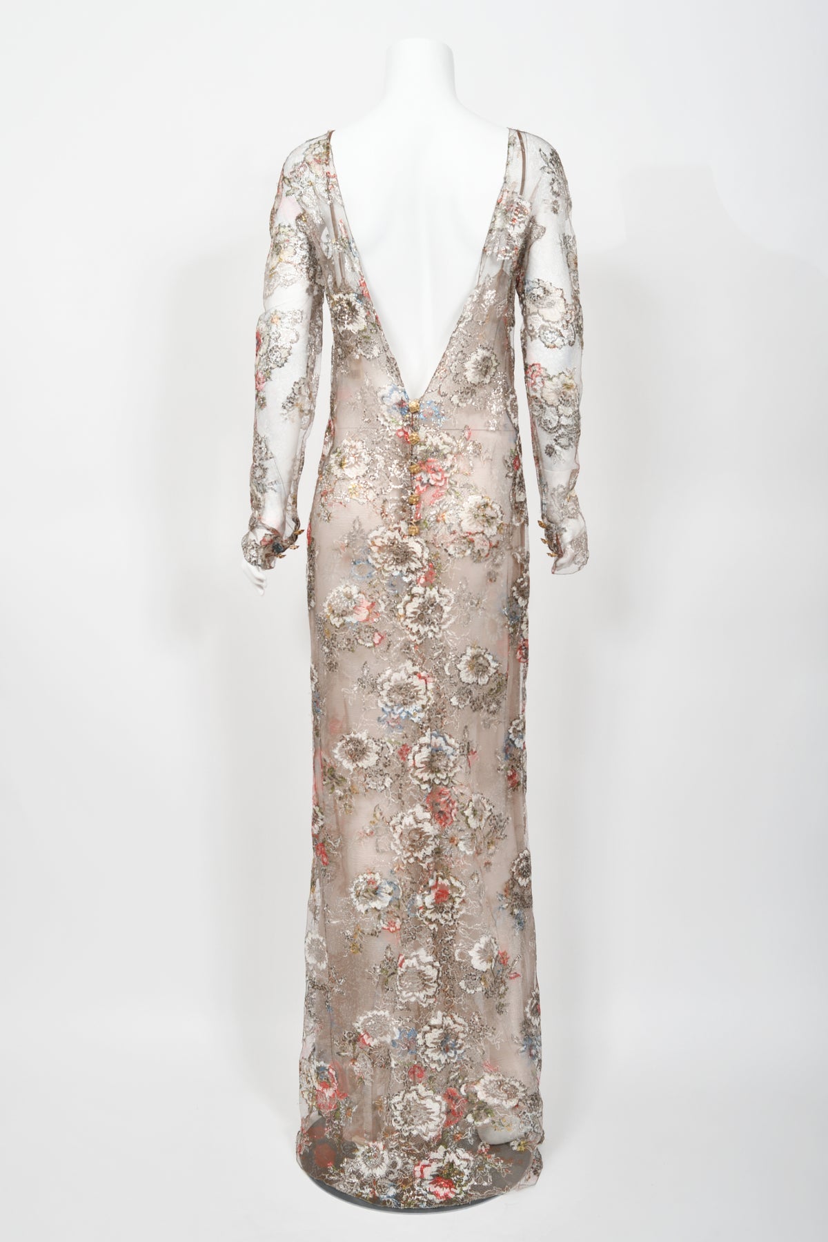 Iconic 2011 Chanel Runway Vogue Rihanna Editorial Sheer Metallic Lace Gown