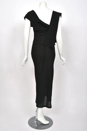 1998 Yohji Yamamoto Runway Black Crepe Asymmetric Avant-Garde Bias Cut Dress