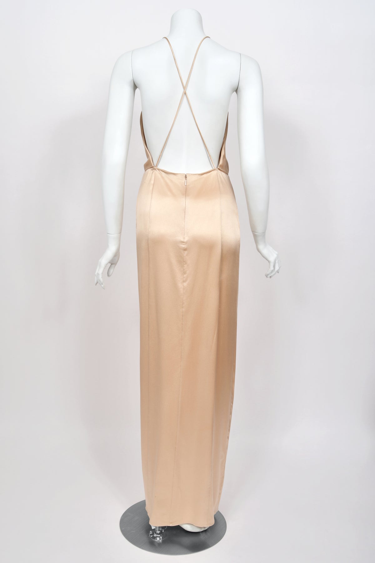 2011 Gucci Resort Collection Champagne Silk Draped Low-Plunge High Slit Maxi Slip Dress