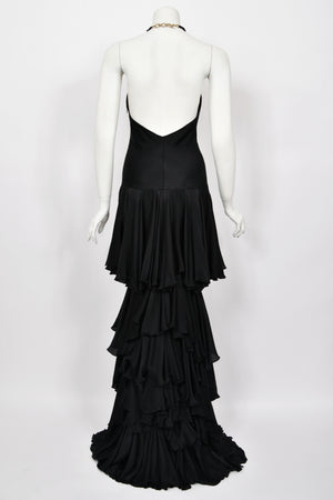 2006 Alexander McQueen 'Widows of Culloden' Black Silk Bias-Cut Tiered Ruffle Gown