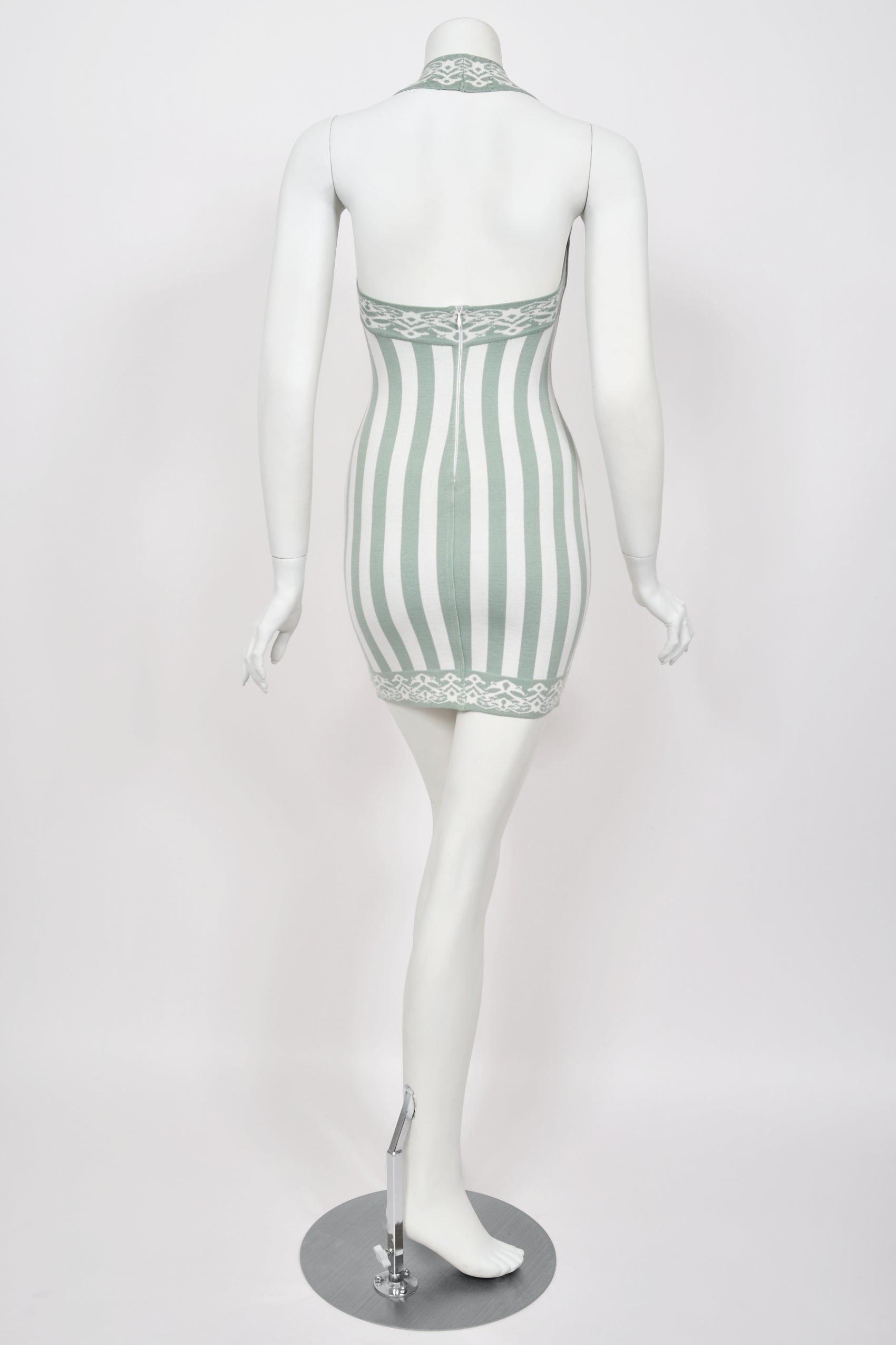 Vintage 1992 Azzedine Alaia Runway Striped Stretch Knit Halter Bodycon Mini Dress - Timeless Vixen Vintage 1992 Azzedine Alaia Runway Striped Stretch Knit Halter Bodycon Mini Dress - Timeless Vixen