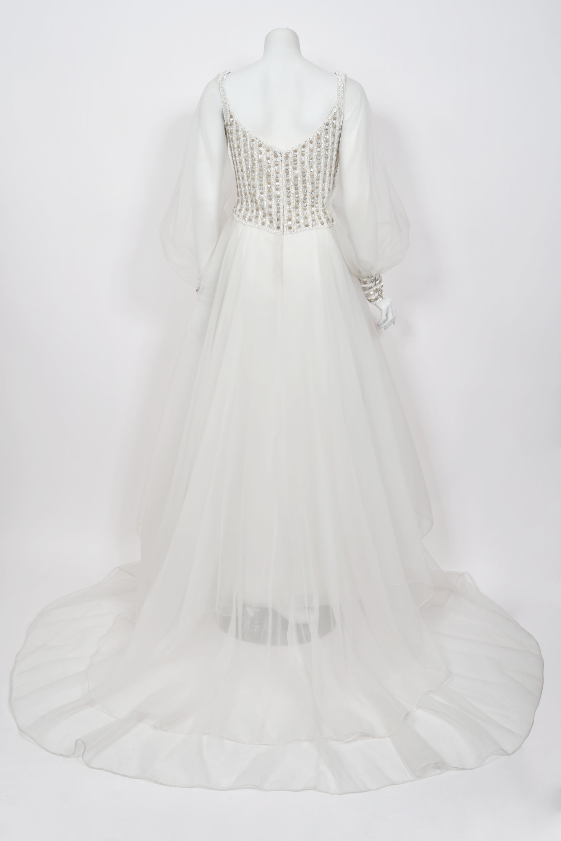 1972 Christian Dior Couture White Beaded Silk Bridal Gown w/ Veil 1972 Christian Dior Couture White Beaded Silk Bridal Gown w/ Veil
