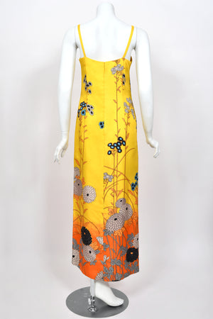 1972 Hanae Mori Couture Vogue Editorial Sunset Ombrè Floral Silk Gown & Matching Sheer Jacket