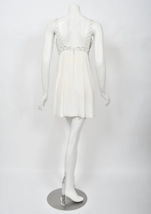 1968 Loris Azzaro Couture Documented Elle Magazine Ivory Silk Cut-Out Mini Dress