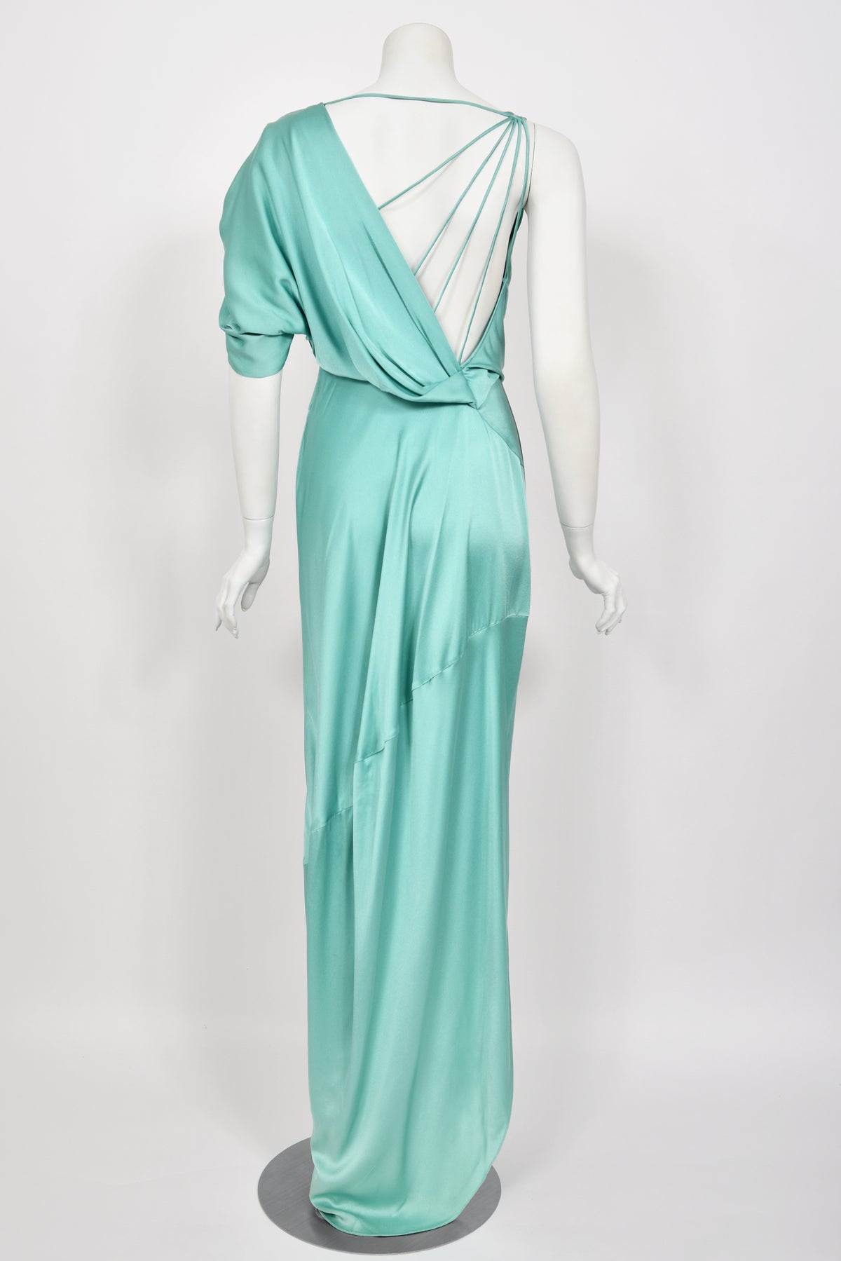 2011 John Galliano Sculpted Tiffany-Blue Silk Asymmetric Draped Goddess Gown