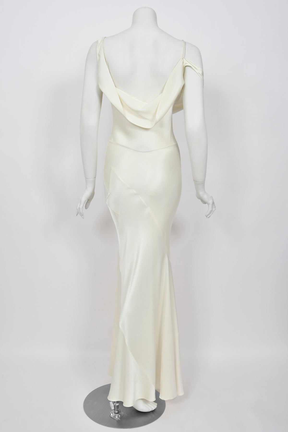 1994 John Galliano &#39;São Schlumberger&#39; Collection Ivory Off Shoulder Bias-Cut Gown