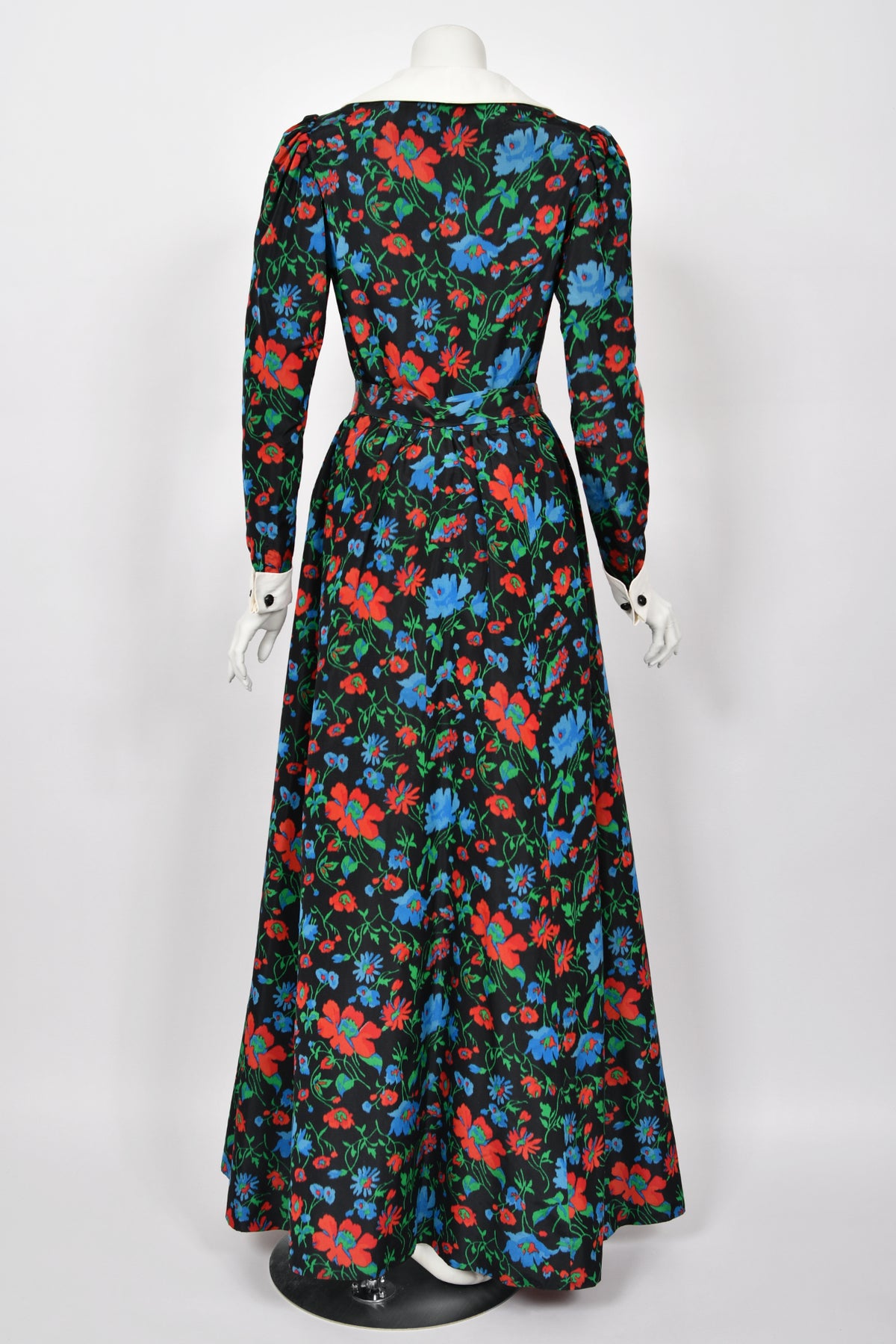1972 Yves Saint Laurent Haute Couture Documented Floral Silk Collar Cuff Gown