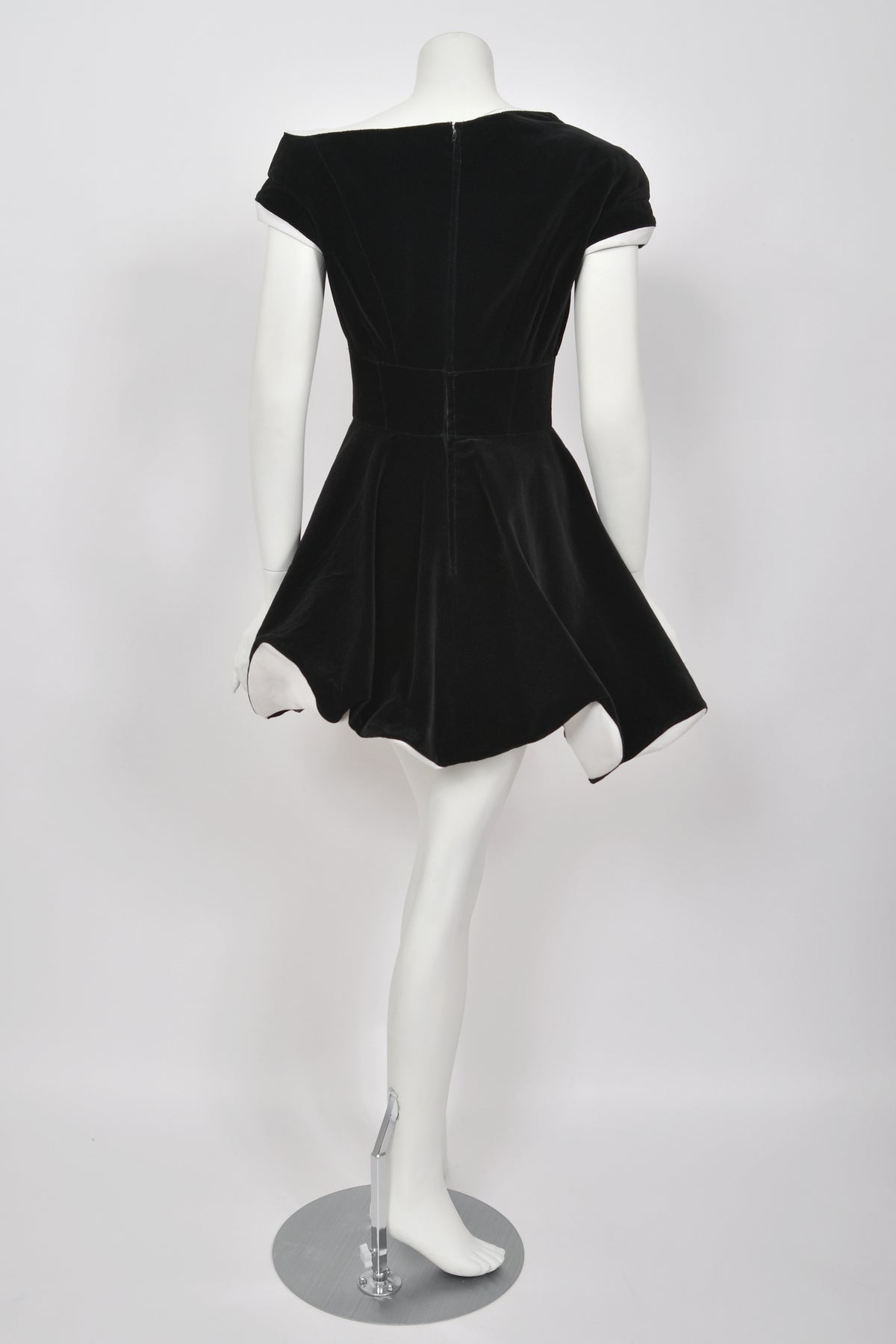 1996 Thierry Mugler Black Velvet &amp; White Silk Sculpted Futuristic Mini Dress