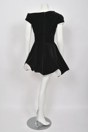 1996 Thierry Mugler Black Velvet & White Silk Sculpted Futuristic Mini Dress