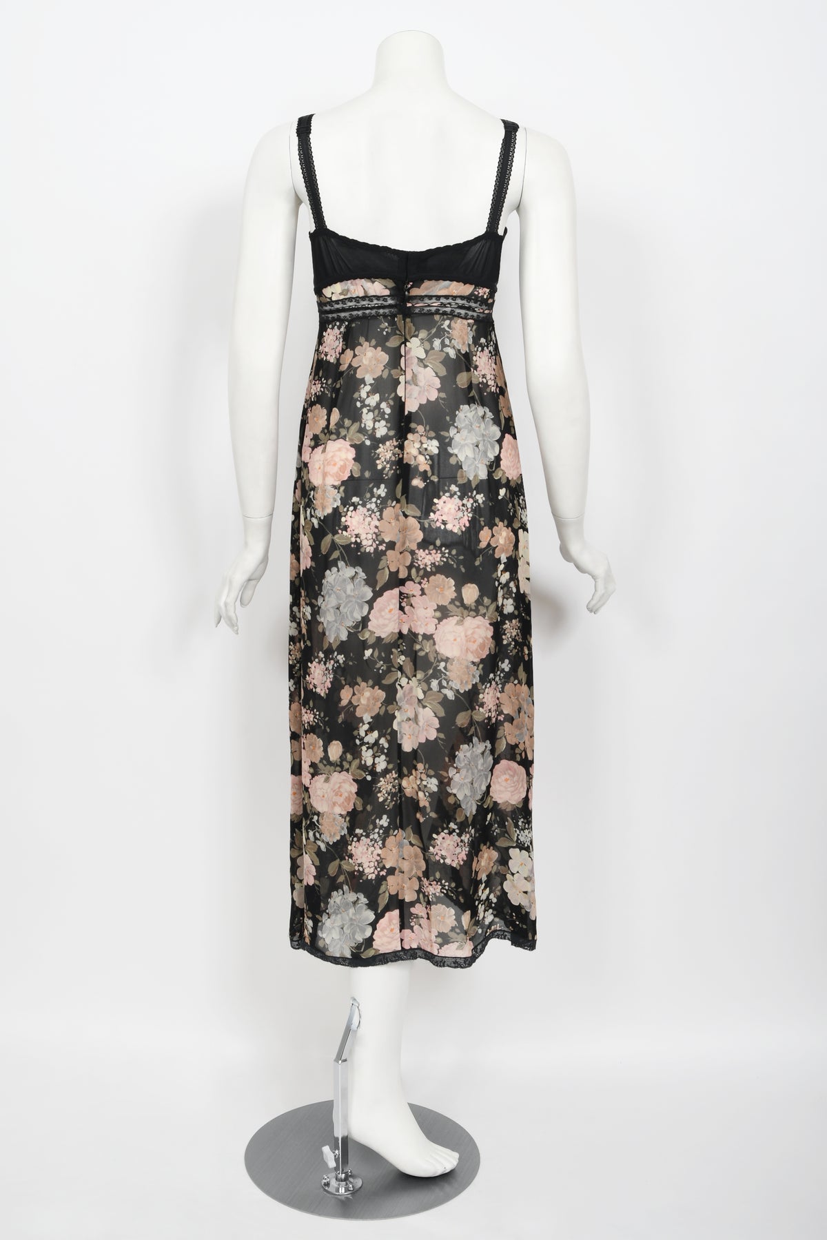 1997 Dolce &amp; Gabbana Sheer Floral Chiffon &amp; Lace Built-In Bra Slip Dress