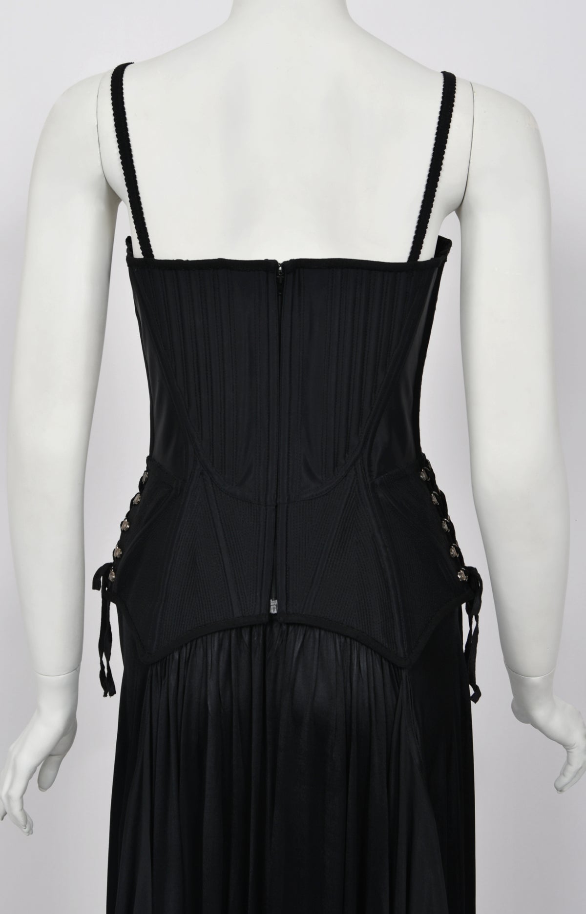 1995 Gianni Versace Couture Black Corset High-Slit Important Campaign Gown