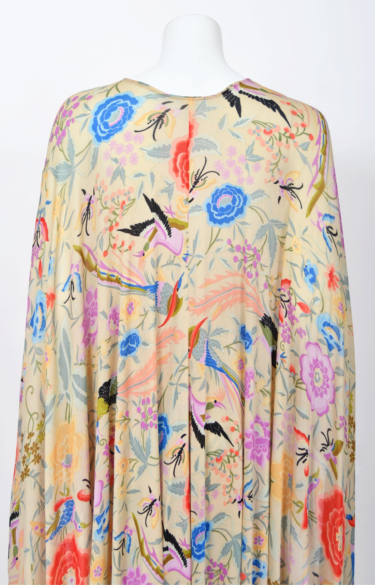 1971 Missoni Couture Colorful Floral Bird Print Silk-Jersey Caftan Gown