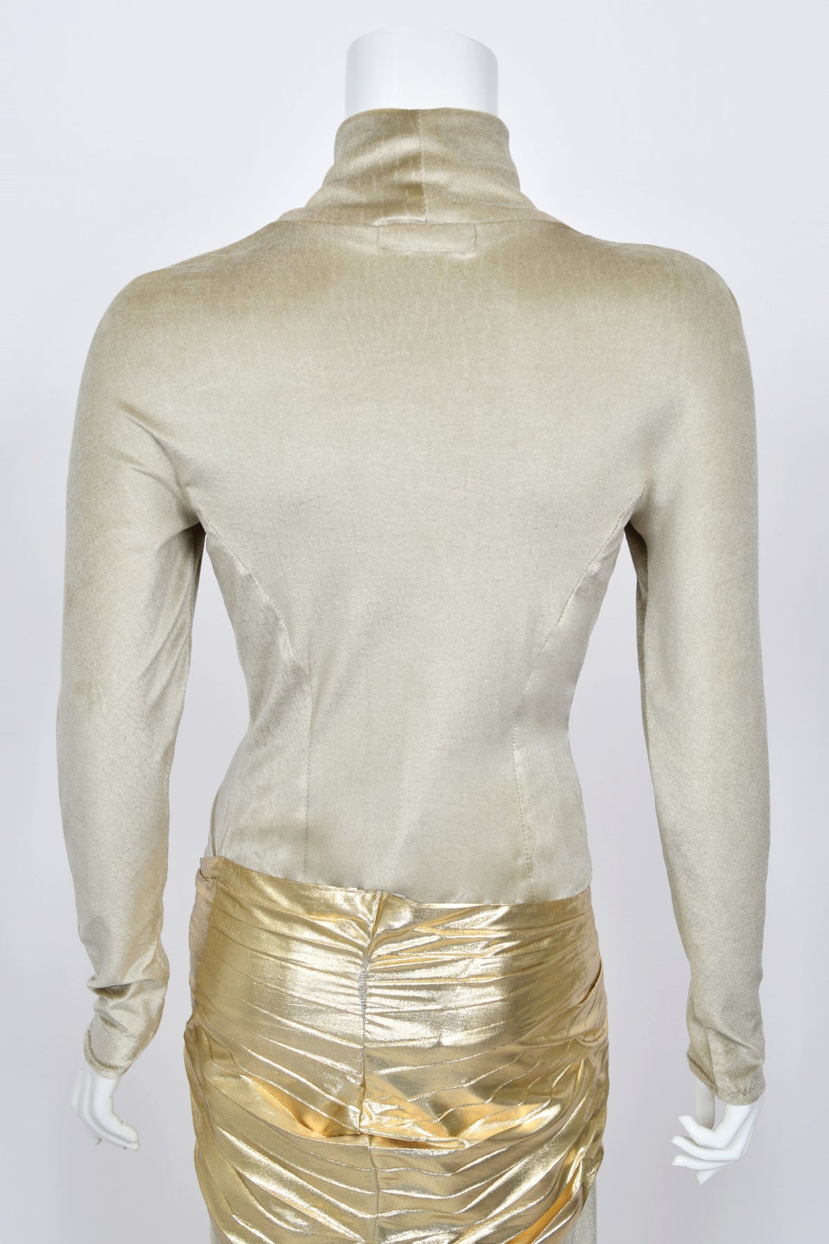 1984 Thierry Mugler &#39;Winter of the Angels&#39; Metallic Gold Lamè &amp; Stretch Velvet Gown