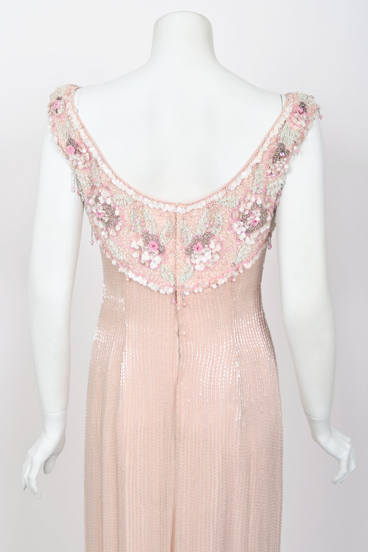 1960&#39;s Helen Rose Custom Couture Pale Pink Silk Fully-Beaded Glamour Gown