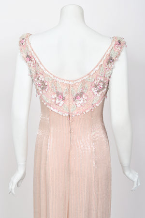 1960's Helen Rose Custom Couture Pale Pink Silk Fully-Beaded Glamour Gown