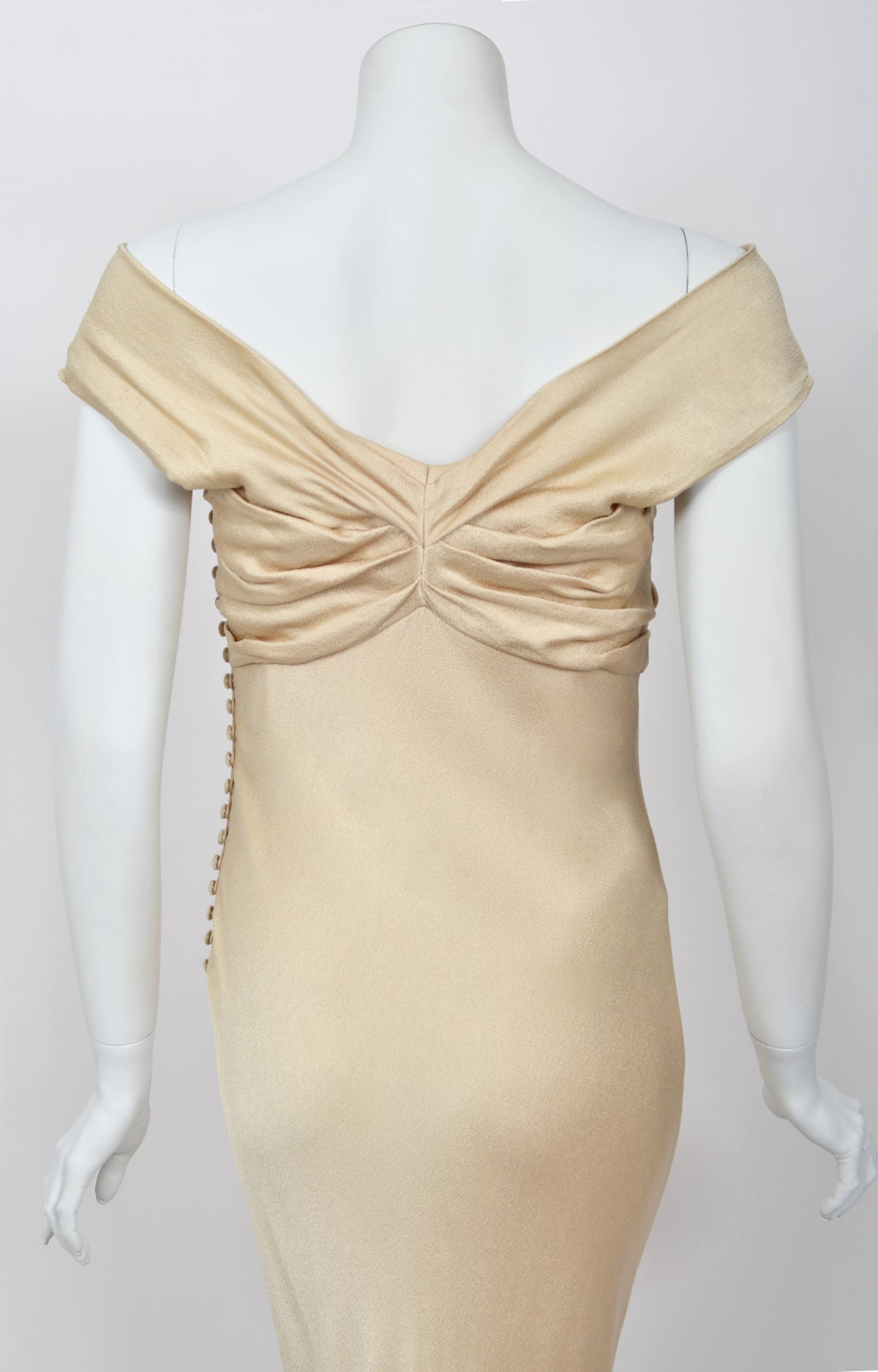 2007 John Galliano Champagne Silk Satin Off-Shoulder Bustier Bias-Cut Gown w/Tags