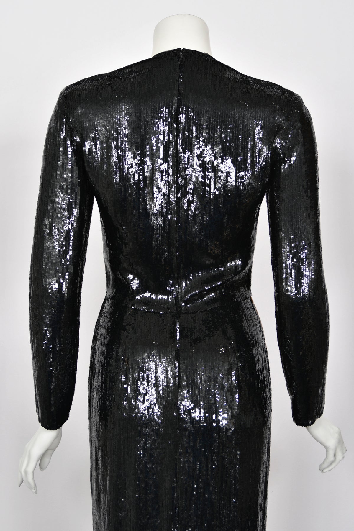 1985 Geoffrey Beene Documented Black &amp; Gold Fully-Sequin &#39;Cindy Crawford&#39; Gown