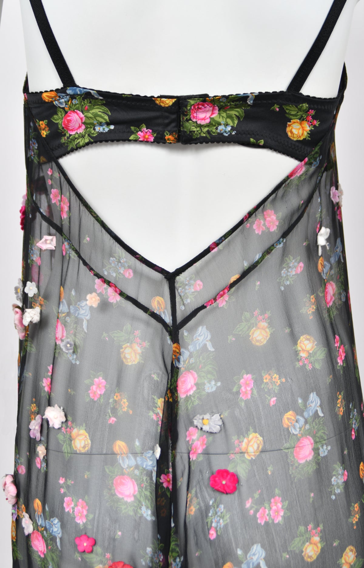 1999 Dolce &amp; Gabbana Sheer Appliqué Floral Silk Built-In Bra Slip Dress