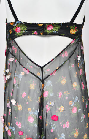 1999 Dolce & Gabbana Sheer Appliqué Floral Silk Built-In Bra Slip Dress