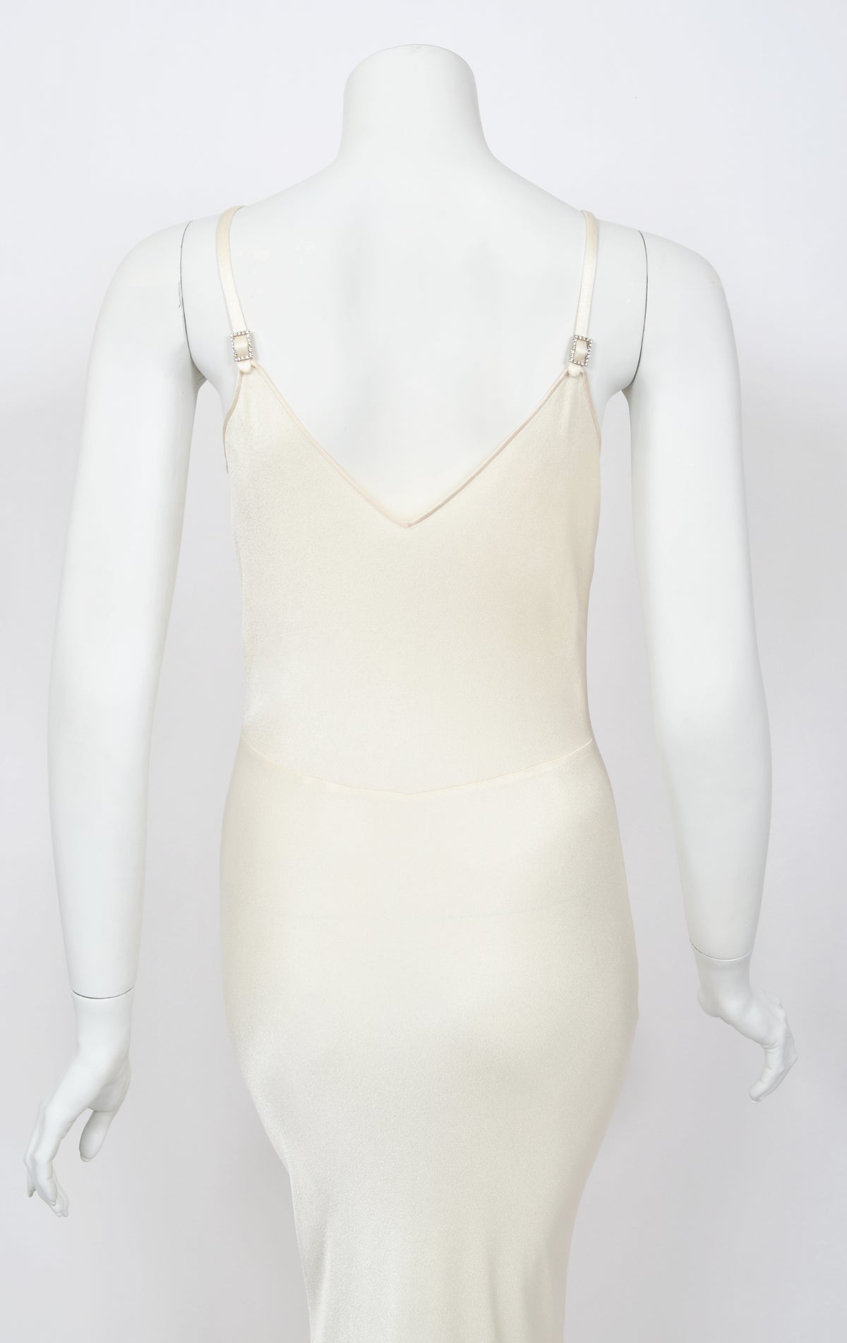 2004 John Galliano Ivory Satin Crystal Accented Bias-Cut Trained Bridal Gown