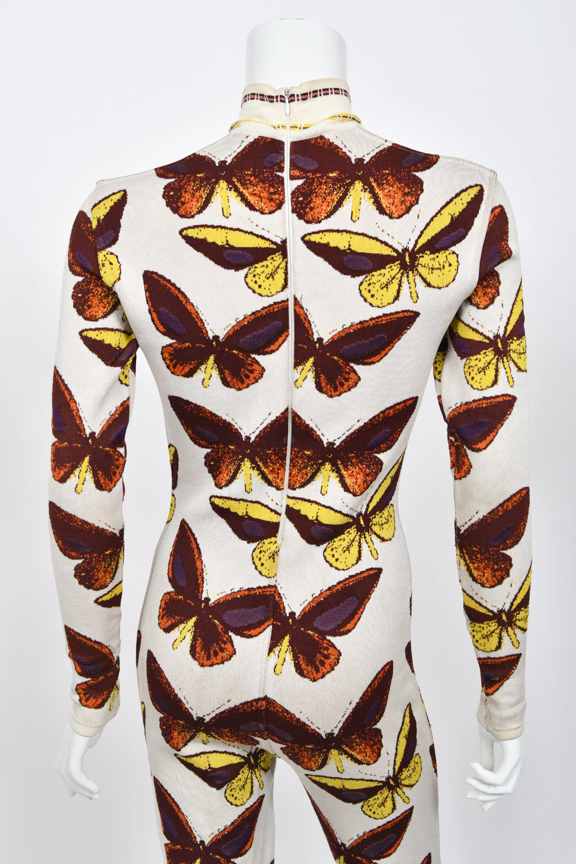 1991 Azzedine Alaïa Iconic Runway Butterfly Print Ivory Stretch Knit Bodycon Catsuit