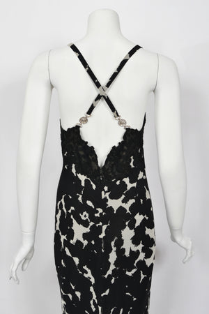 1996 Gianni Versace Couture Documented Black White Silk Lace-Bust Lingerie Gown