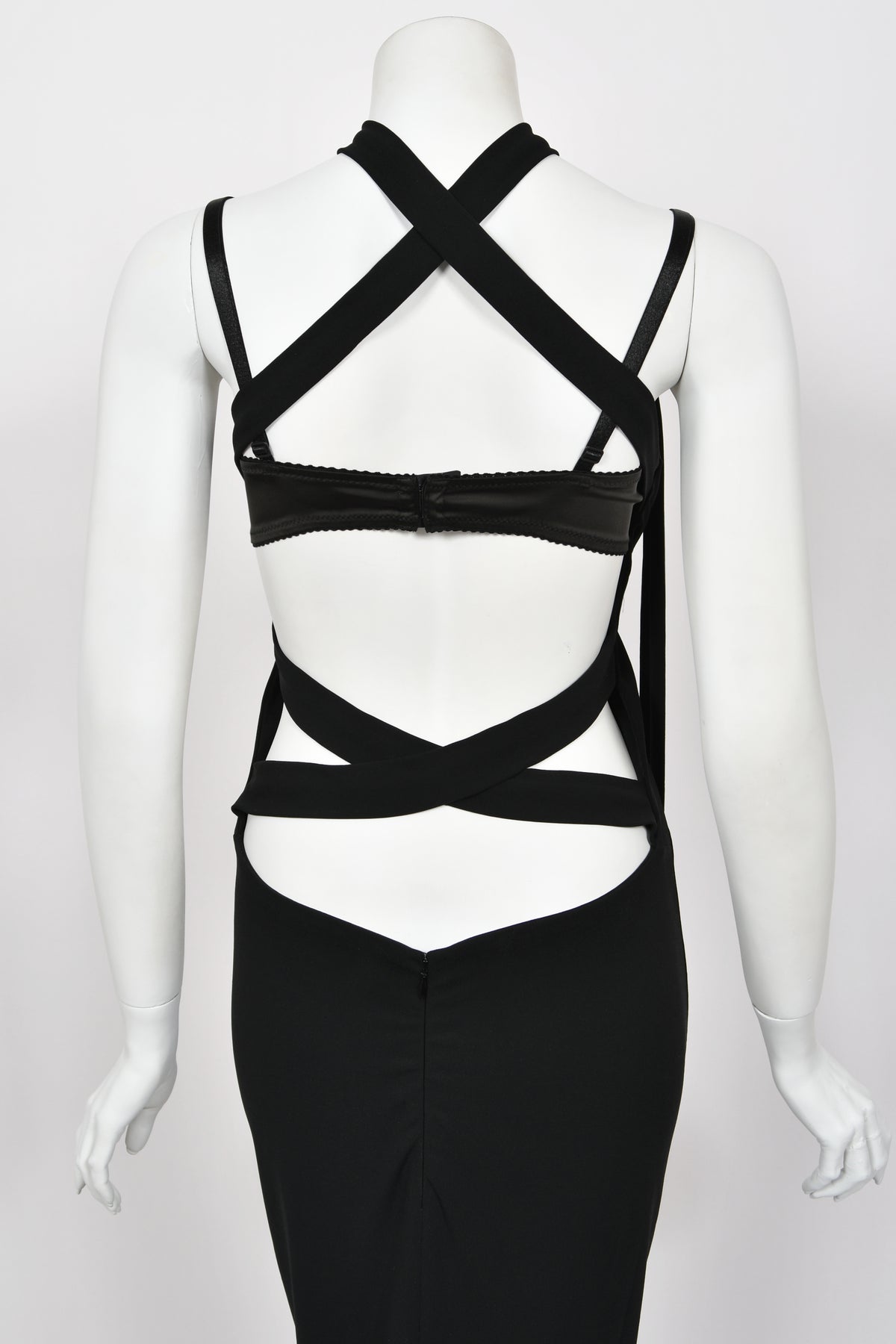 2001 Dolce &amp; Gabbana Black Built-In Bra Necktie Straps Backless Gown