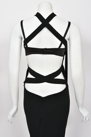 2001 Dolce & Gabbana Black Built-In Bra Necktie Straps Backless Gown