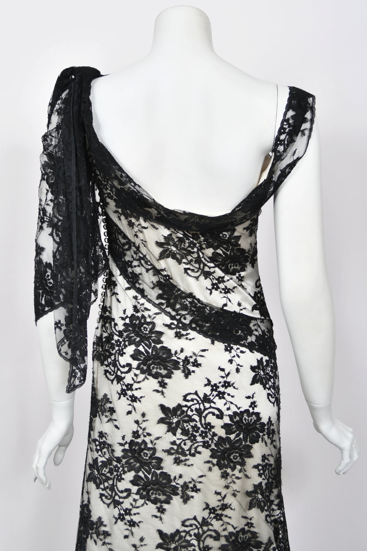 2005 Christian Dior by John Galliano Black Lace &amp; Ivory Silk Trained Bias-Cut Gown