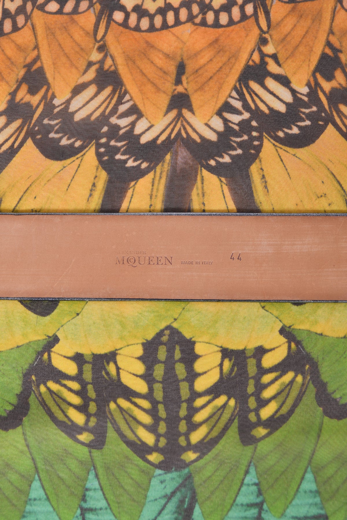 2008 Alexander McQueen Documented Rainbow Butterfly Print Silk Belted Cape Dress