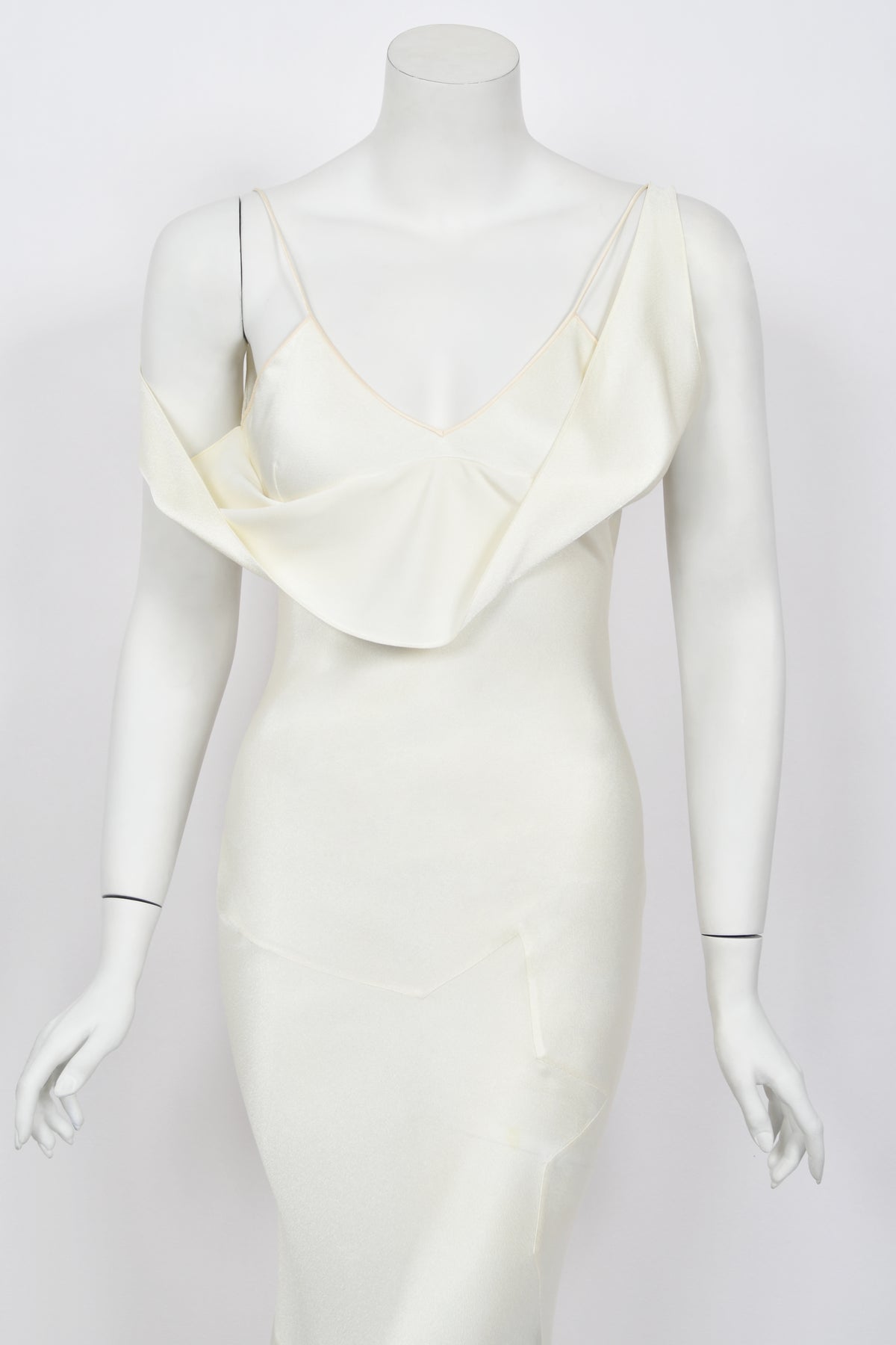 1994 John Galliano &#39;São Schlumberger&#39; Collection Ivory Off Shoulder Bias-Cut Gown