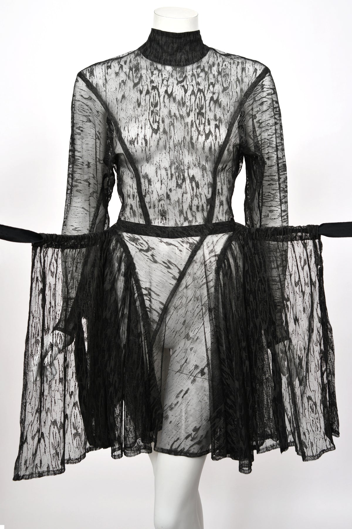1987 Azzedine Alaia Naomi Campbell Featured Runway Sheer Lace Mini Dress