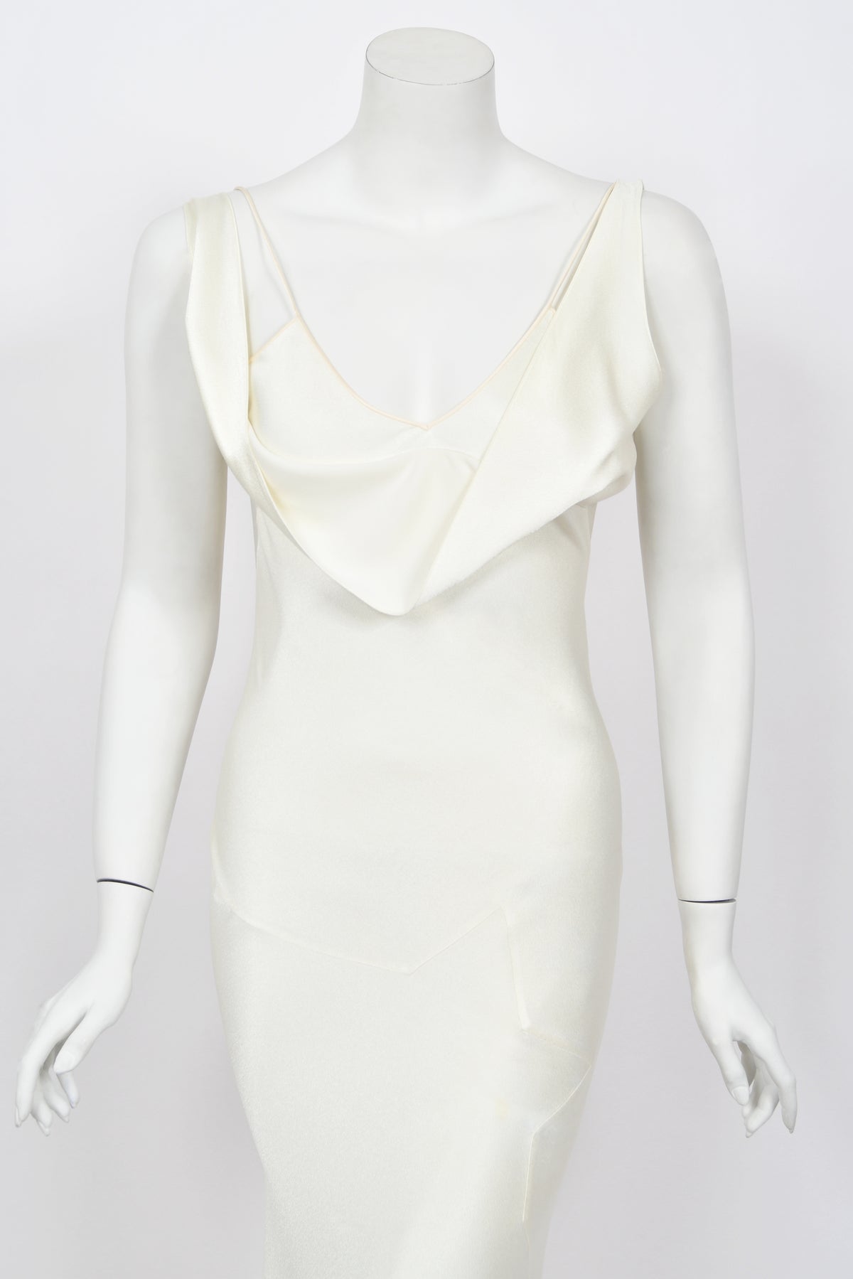 1994 John Galliano &#39;São Schlumberger&#39; Collection Ivory Off Shoulder Bias-Cut Gown
