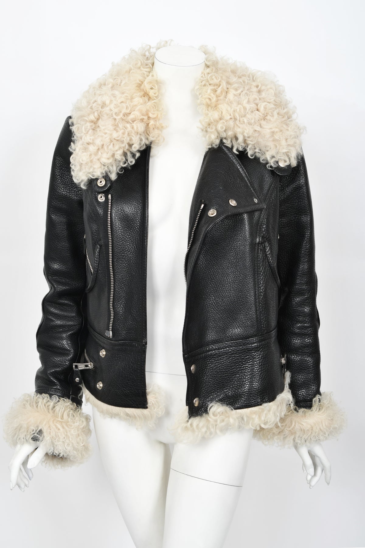 2004 Balenciaga Documented Runway Leather &amp; Shearling Motorcycle Jacket