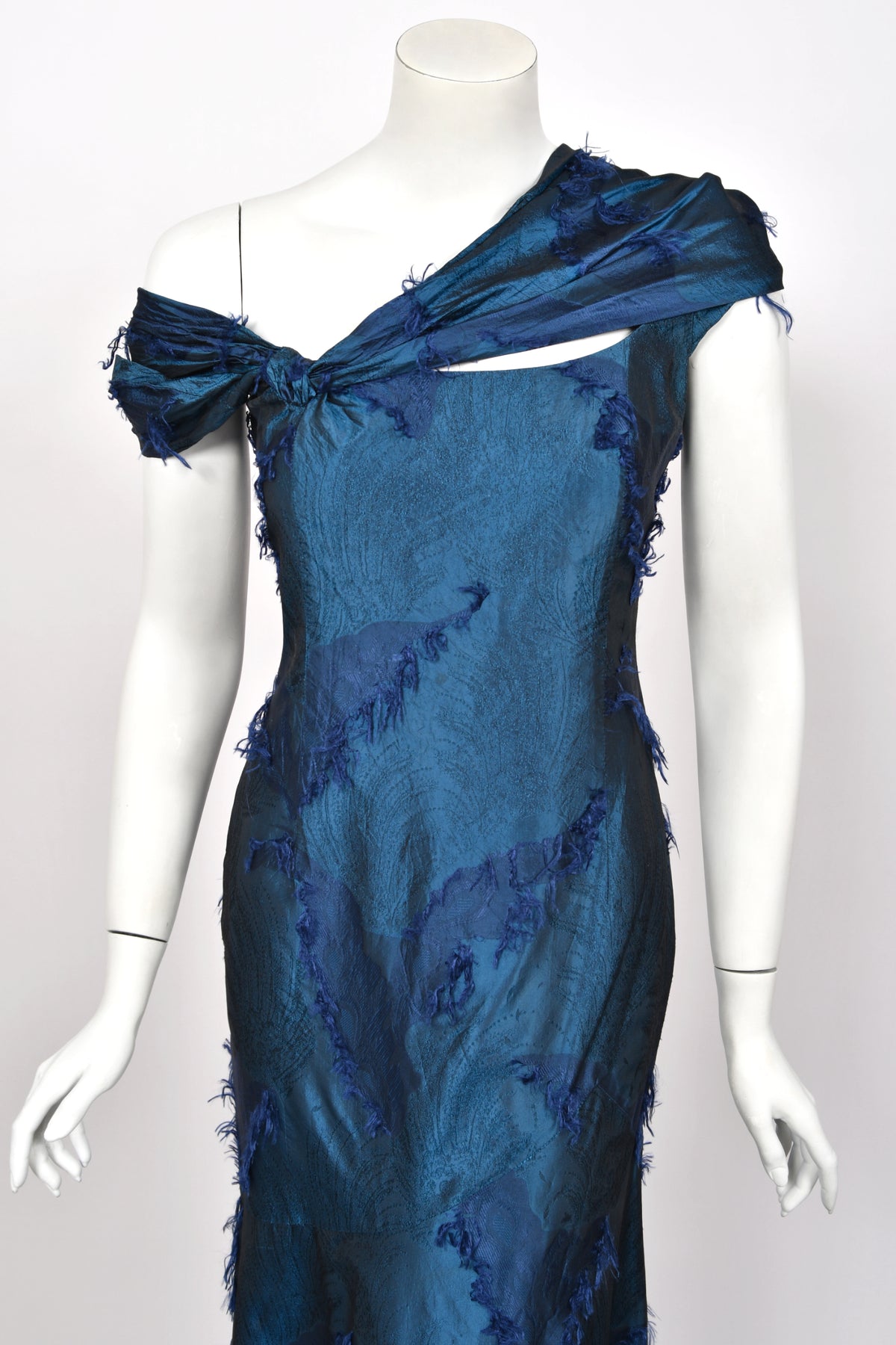1999 Christian Dior by John Galliano Sapphire Blue Eyelash Silk Backless Bias-Cut Gown