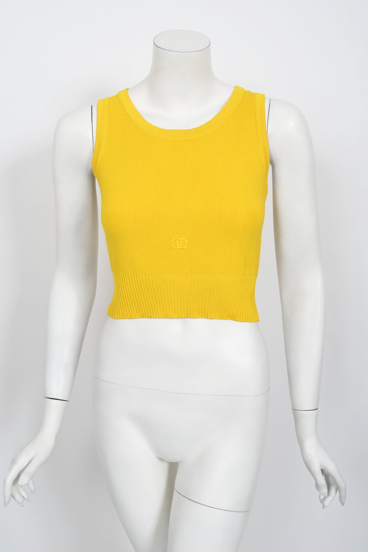 1996 Chanel by Karl Lagerfeld Runway Yellow Knit Cropped Sweater Set
