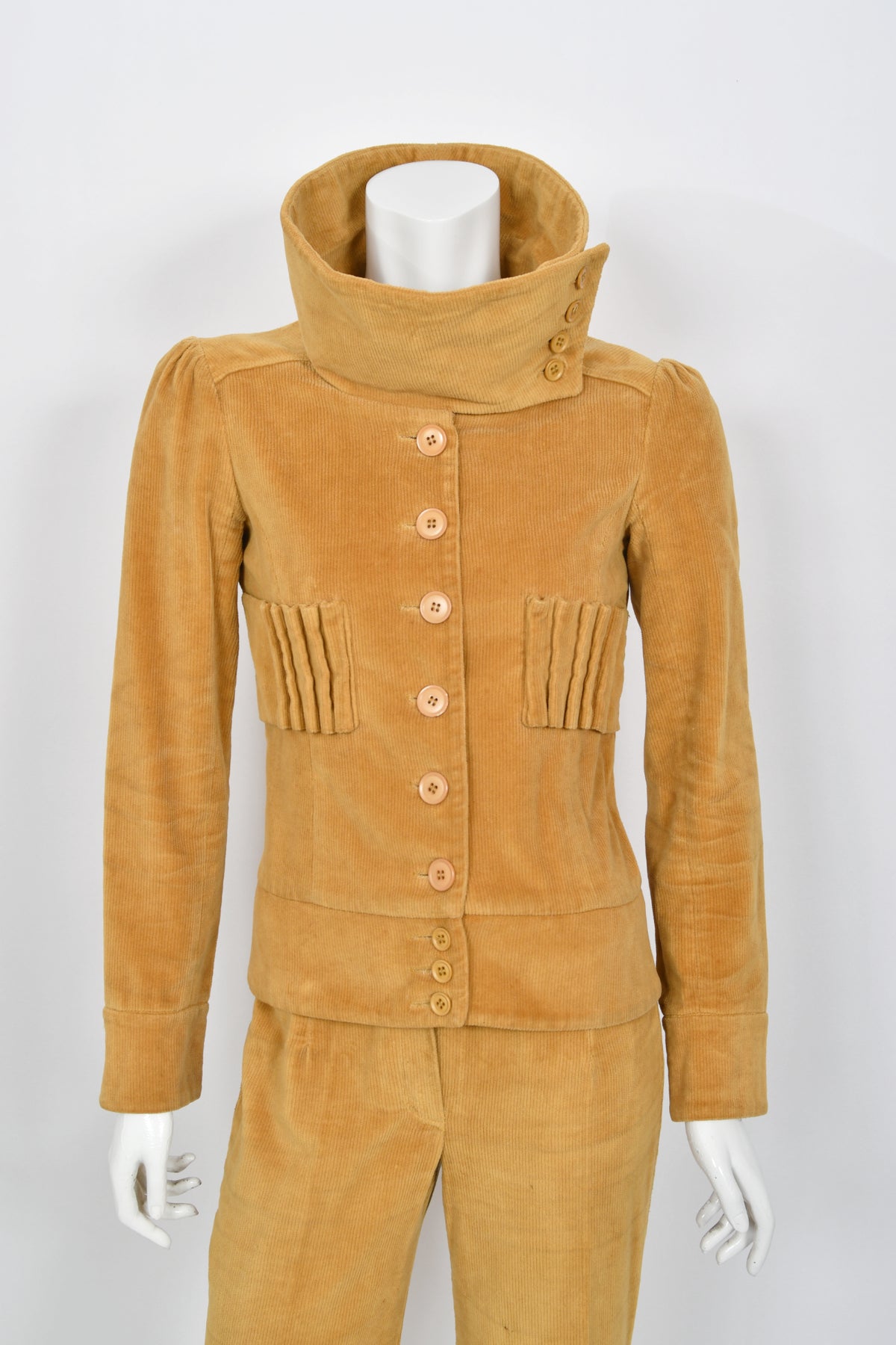 1968 Biba Documented Marigold Corduroy Funnel-Collar Jacket Pants Suit