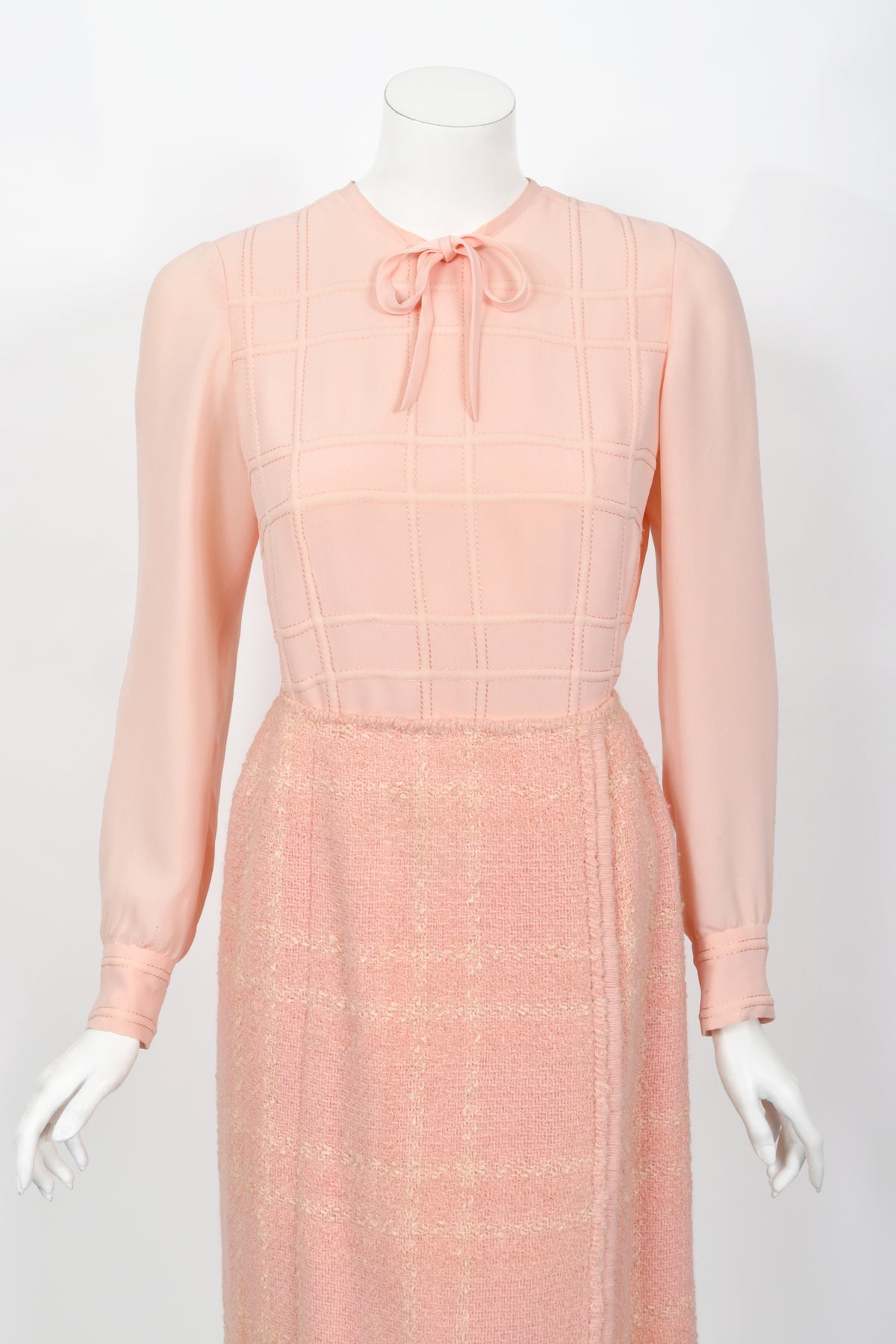 1973 Chanel Haute Couture Documented Pink Wool Jacket Blouse Skirt Three-Piece Suit