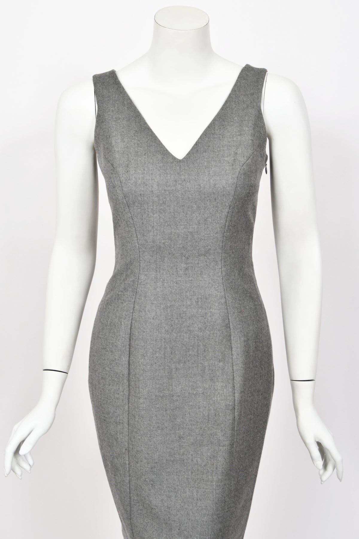 1998 John Galliano ‘Cabaret’ Collection Charcoal Gray Wool Dress & Peplum Jacket Suit