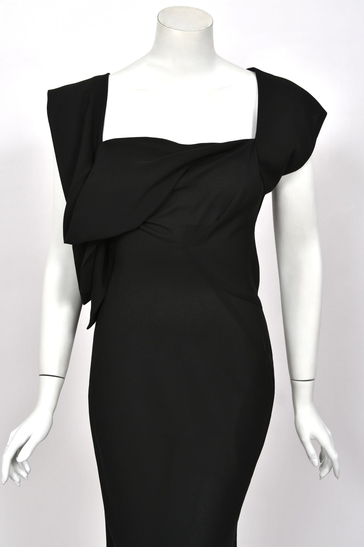 1998 Yohji Yamamoto Runway Black Crepe Asymmetric Avant-Garde Bias Cut Dress