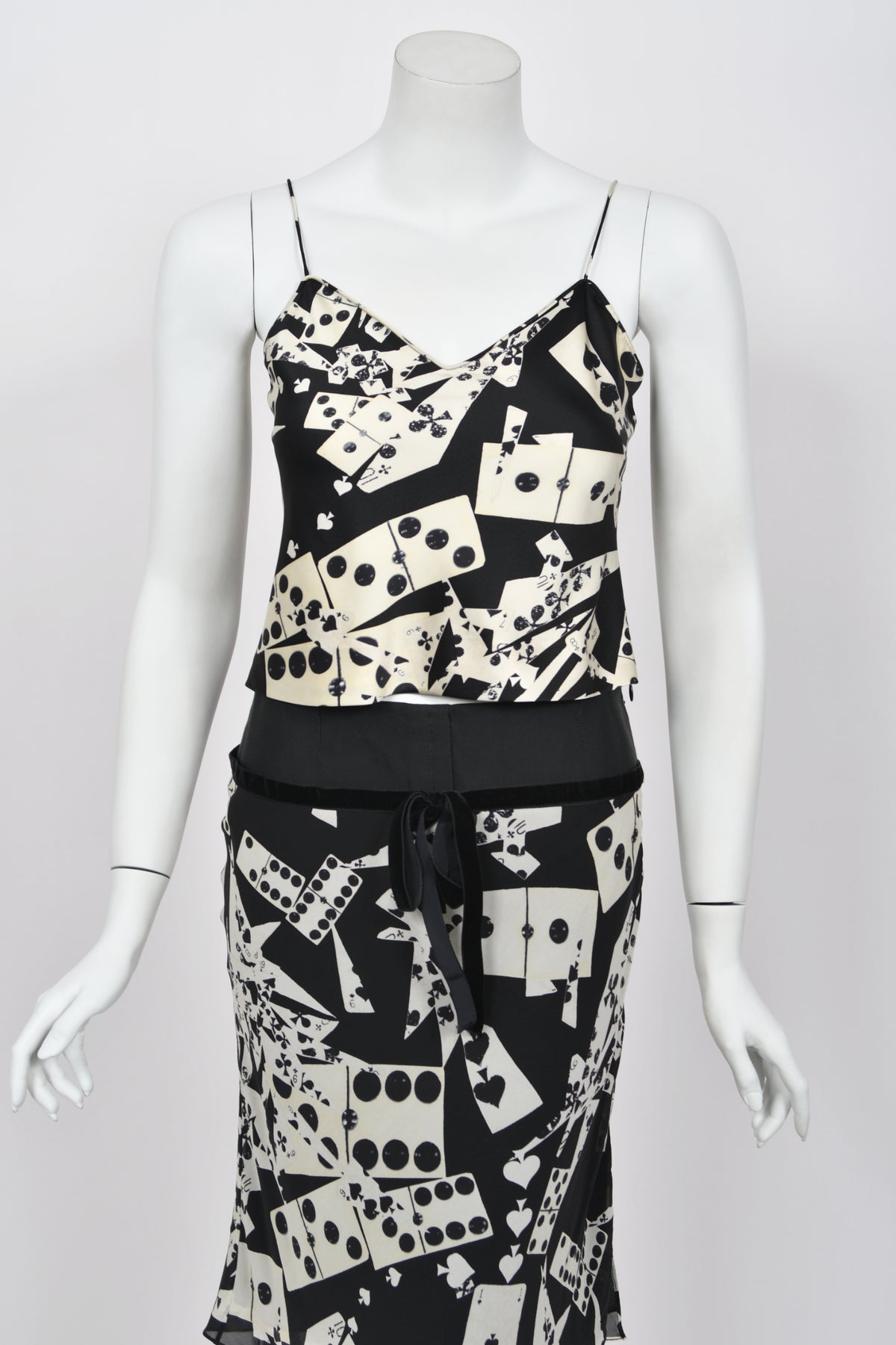 2001 Christian Dior by John Galliano &#39;Playing Cards&#39; Print Silk Cropped Camisole &amp; Skirt