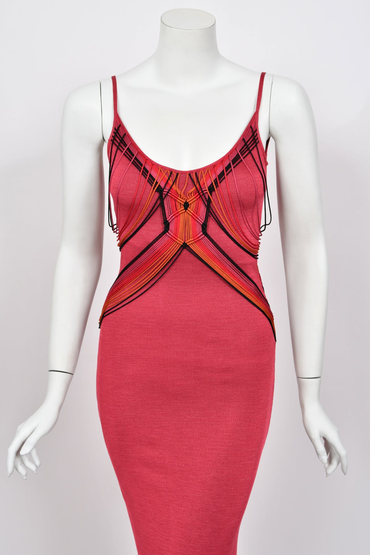 2003 Christian Dior by John Galliano Burgundy Red Stretch-Knit Draped Strings Maxi Dress