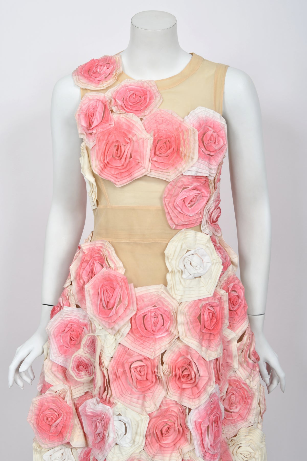 2009 Fendi by Karl Lagerfeld Museum-Held Roses Appliqué Sheer Illusion Dress