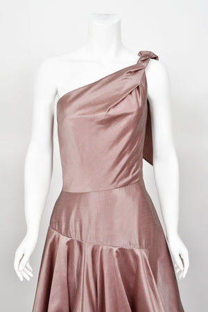 2003 Givenchy Mauve Pink Silk Asymmetric One-Shoulder Full Skirt Trained Gown