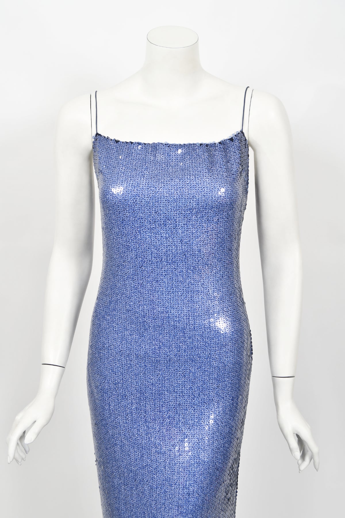 Vintage 2000 Christian Dior by John Galliano Fully Sequin Ocean Blue Bias-Cut Slip Gown - Timeless Vixen Vintage 2000 Christian Dior by John Galliano Fully Sequin Ocean Blue Bias-Cut Slip Gown - Timeless Vixen