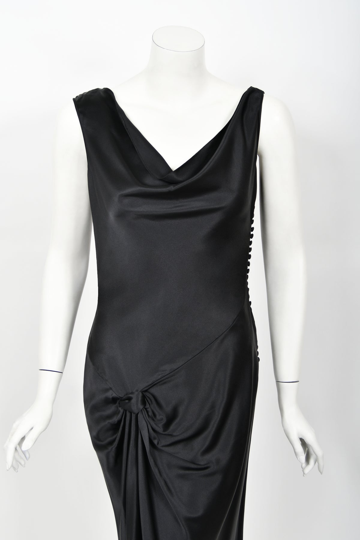 2004 Christian Dior by John Galliano Black Silk Backless Draped Pearls Bias-Cut Dress